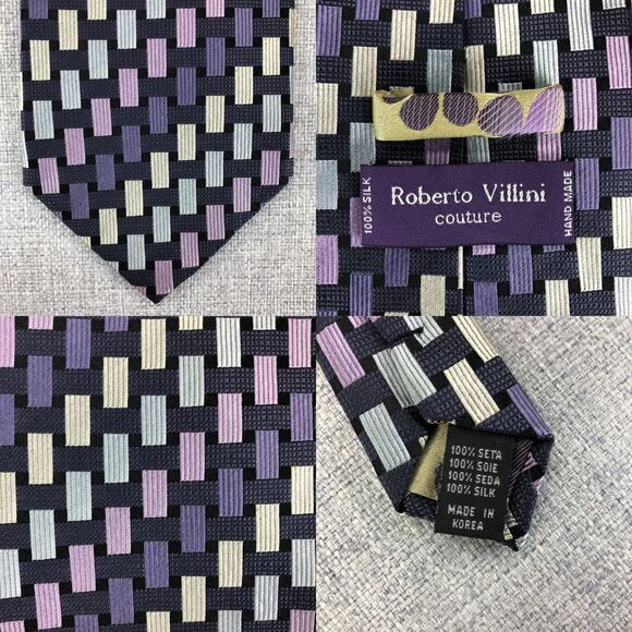 Roberto Villini Other - Roberto Villini Couture 100% Silk Tie Purple Pink Geometric Squares Necktie